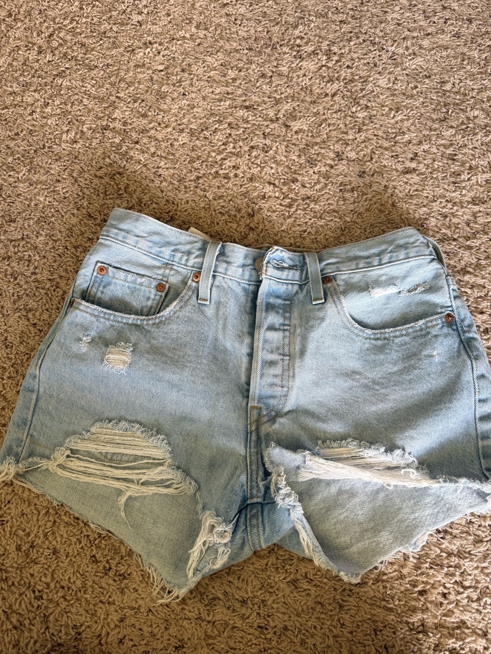 Light Blue Distressed Women's Levi 501 Denim Shorts